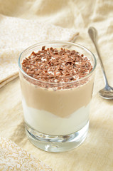Breakfest - coffee dessert with yogurt and chocolate shavings
