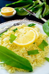 wild leek with saffron basmati rice and lemon
