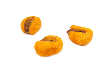 Three toasted salted corn on isolated a white background