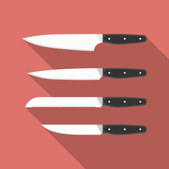 Kitchen knives. Vector collection of cooking knives. Flat style