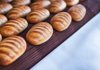 Baked Breads on the production line at the bakery