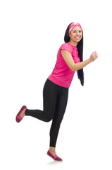 Woman doing exercises on white