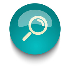 Magnifying Glass vector icon on blue green glossy glass button o