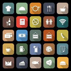 Restaurant flat icons with long shadow