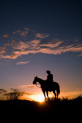 Fototapeta na wymiar Arizona Sunset with Cowboy and Horse