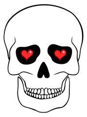 Abstract skull with hearts isolated on white