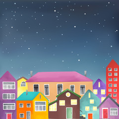 Obraz na płótnie Canvas Different houses on the starry sky background