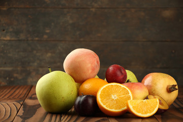 Assortment of exotic fruits on table