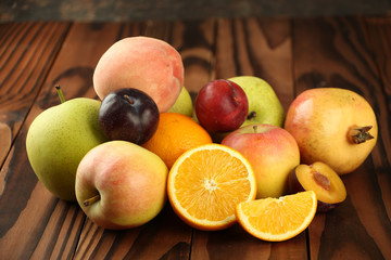 Assortment of exotic fruits on table