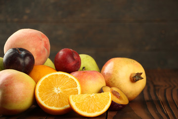 Assortment of exotic fruits on table