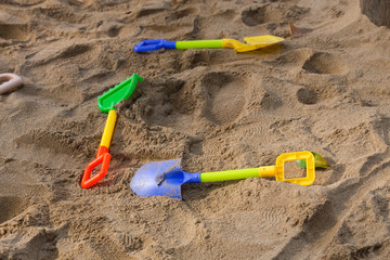 Fototapeta na wymiar toys of kid for playing sand enjoy in playground