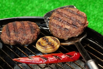 Barbecue Burgers On The Hot Charcoal Grill