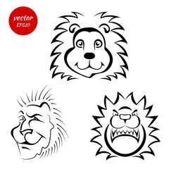 A set of sketches of the muzzle of a lion isolated on white back