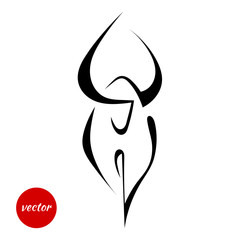 Silhouette of wild bull on a white background in front. Vector i