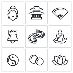 Buddhism icons set. Vector Illustration.
