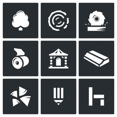 Wood products industry icons set. Vector Illustration.