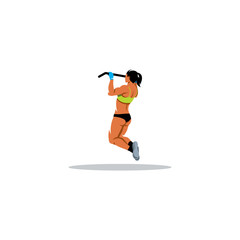 Workout sign. Passion woman shakes her muscles on the bar. Vector Illustration.