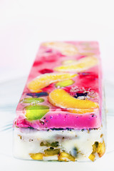 Jelly cake with fruits, berries and milk
