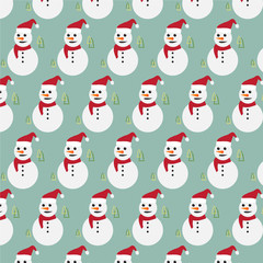 snowman with pine tree seamless pattern background
