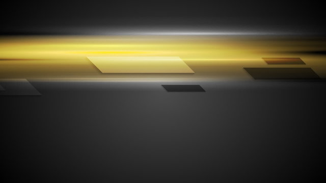 Glowing yellow light on black background and moving geometric shapes. Video animation HD 1920x1080