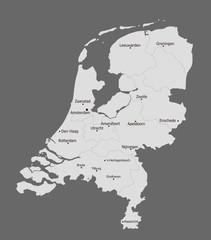 Highly detailed political Netherlands map, Main Cities