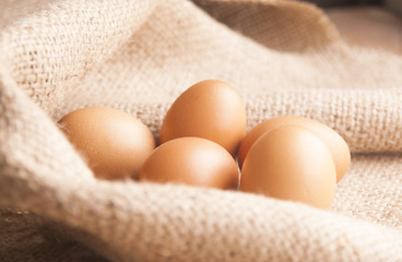 Fresh Eggs prepare on gunny-bag ,ready for cooking