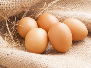 Fresh Eggs prepare on gunny-bag ,ready for cooking