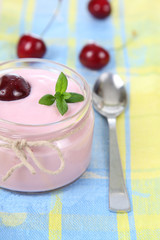 Cherry yogurt and ripe cherry