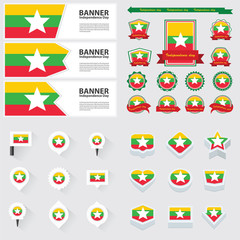 Fototapeta na wymiar myanmar independence day, infographic, and label Set.