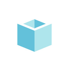 Minimalist 3D Blue Cube Icon - Sleek Geometric Block Box Design with Negative Space