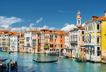 Fototapeta na wymiar The Grand Canal with gondolas and colorful houses, Venice, Italy