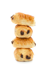 Pains au chocolat (french bakery products with chocolate) isolated on white background