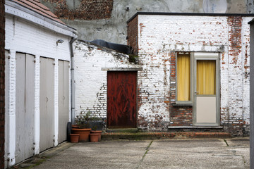 Fototapeta na wymiar Garages in a residential district of a city