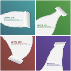 Collection of colorful ripped rolled paper, vector illustration