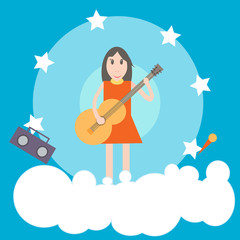 Girl with guitar flat illustration