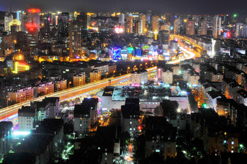 City Interchange Bridge night scene, shot in Qingdao, China