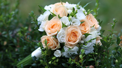 Wedding bouquet of pink and white roses