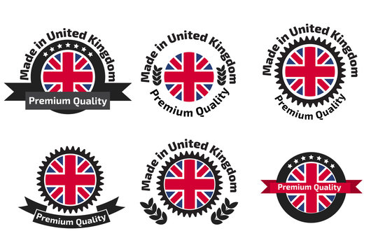 Made in U.K badge set with United Kingdom flag symbol.