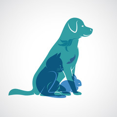Vector group of pets - Dog, cat, bird,butterfly, rabbit, isolate