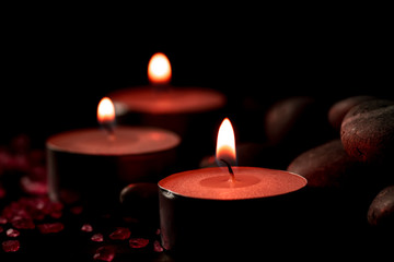 Beautiful Spa composition with aroma candles on wooden . Treatment, aromatherapy