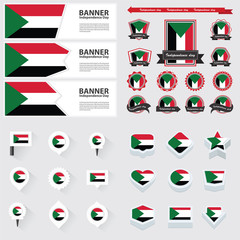 sudan independence day, infographic, and label Set.