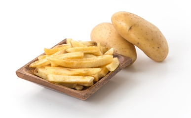 french fries on wood plate