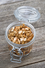jar with homemade granola, top view