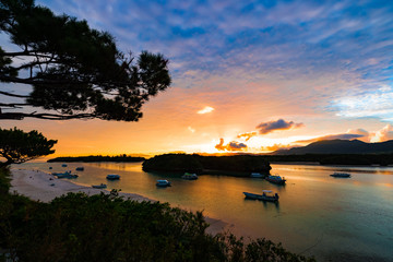 Sunrise, sea, landscape. Okinawa, Japan, Asia.