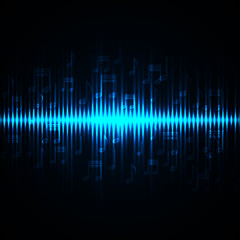 Sound waves oscillating glow light. Abstract technology backgrou