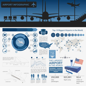 Airport, Air Travel Infographic With Design Elements. Infographi