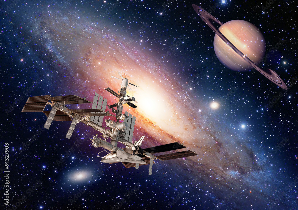 Sticker satellite space station spaceship spacecraft outer planet saturn. elements of this image furnished b