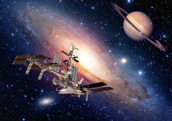 Satellite space station spaceship spacecraft outer planet saturn. Elements of this image furnished by NASA. © nikonomad
