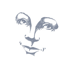 Hand-drawn illustration of woman face, black and white portrait