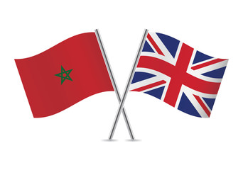 Morocco and United Kingdom flags. Vector illustration.